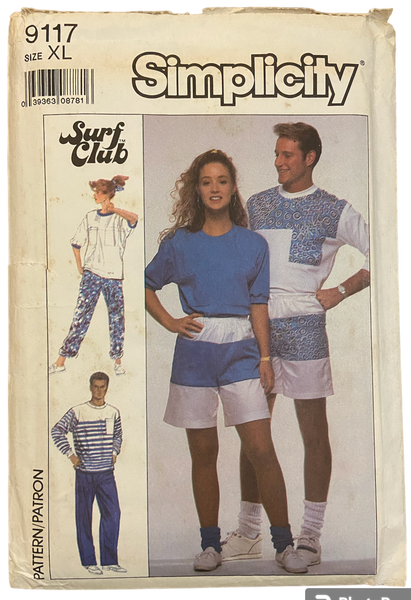 Simplicity 9117 vintage 1980s misses, men's or teen boys' pants, shorts and top sewing pattern. Chest/bust 46-48 inches