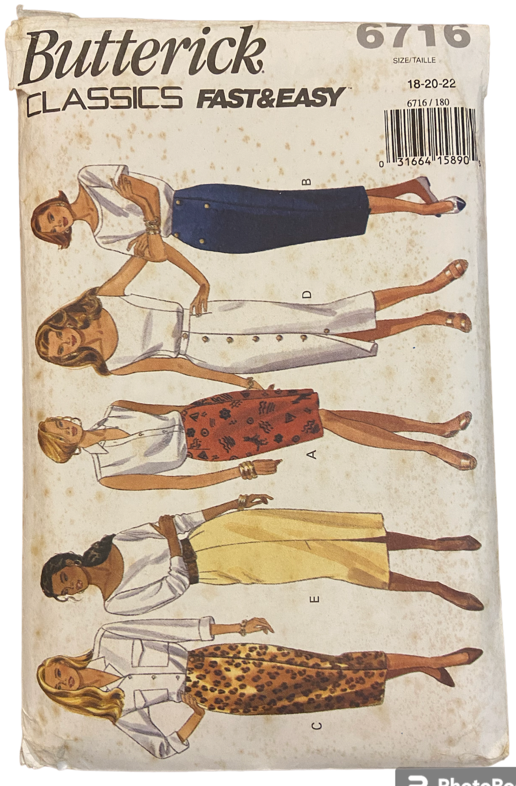 Butterick 6716 vintage 1990s skirts sewing pattern. waist 32, 34, 37 inches