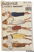 Butterick 6716 vintage 1990s skirts sewing pattern. waist 32, 34, 37 inches