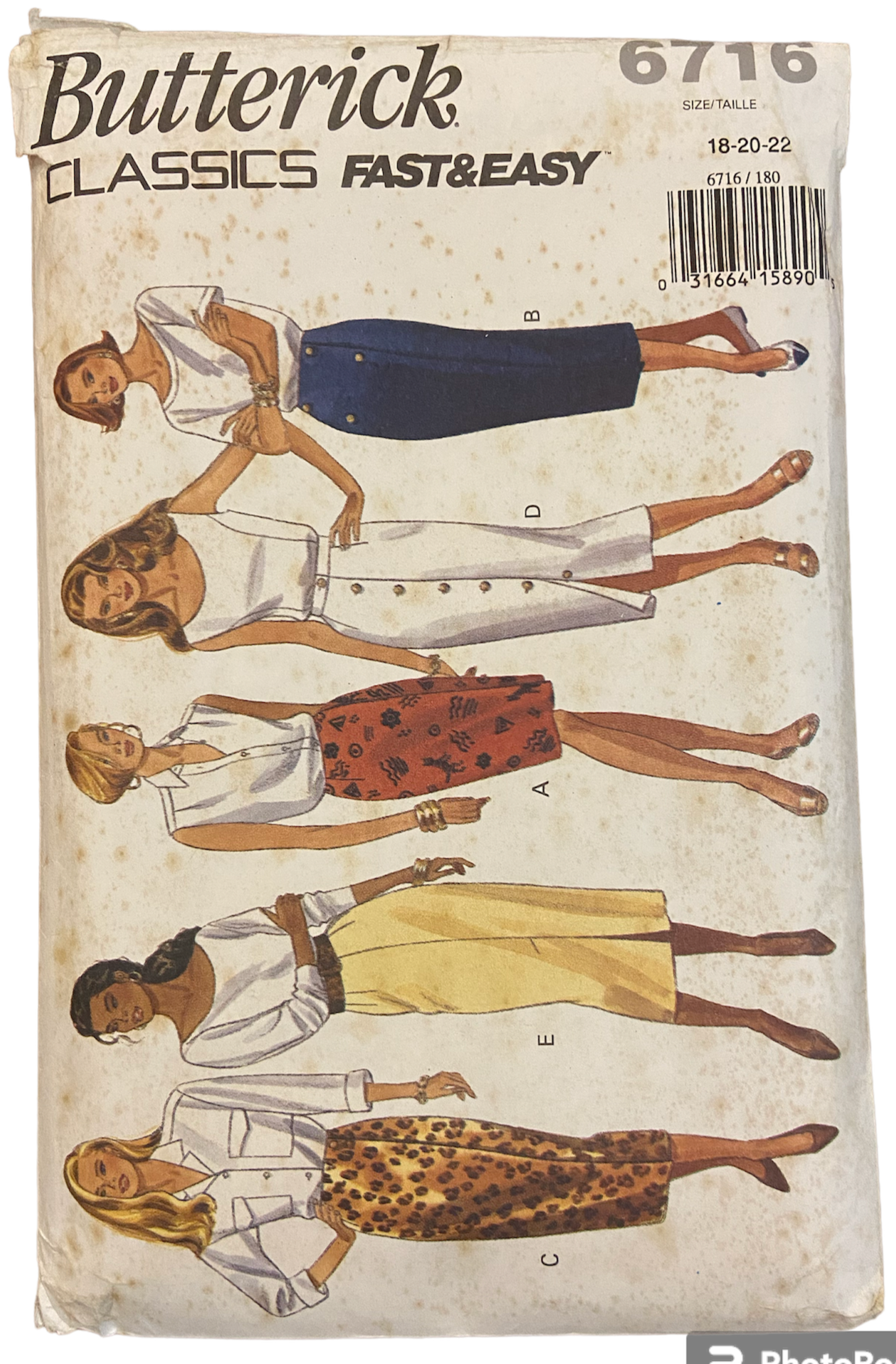 Butterick 6716 vintage 1990s skirts sewing pattern. waist 32, 34, 37 inches
