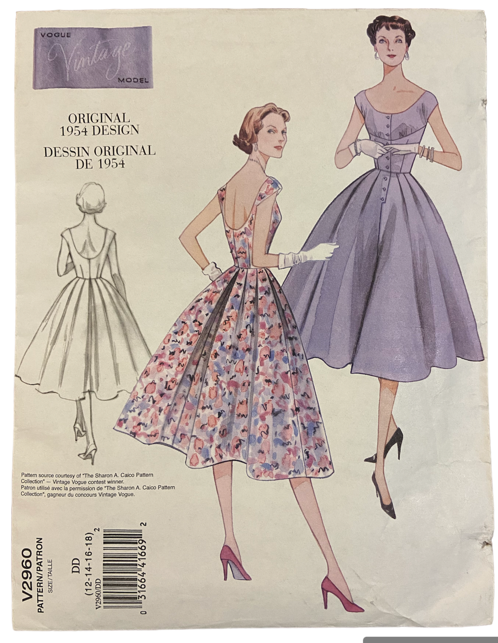 Vogue v2960 vintage 1950s reissued in 2007 dress sewing pattern Bust 34, 36, 38 inches