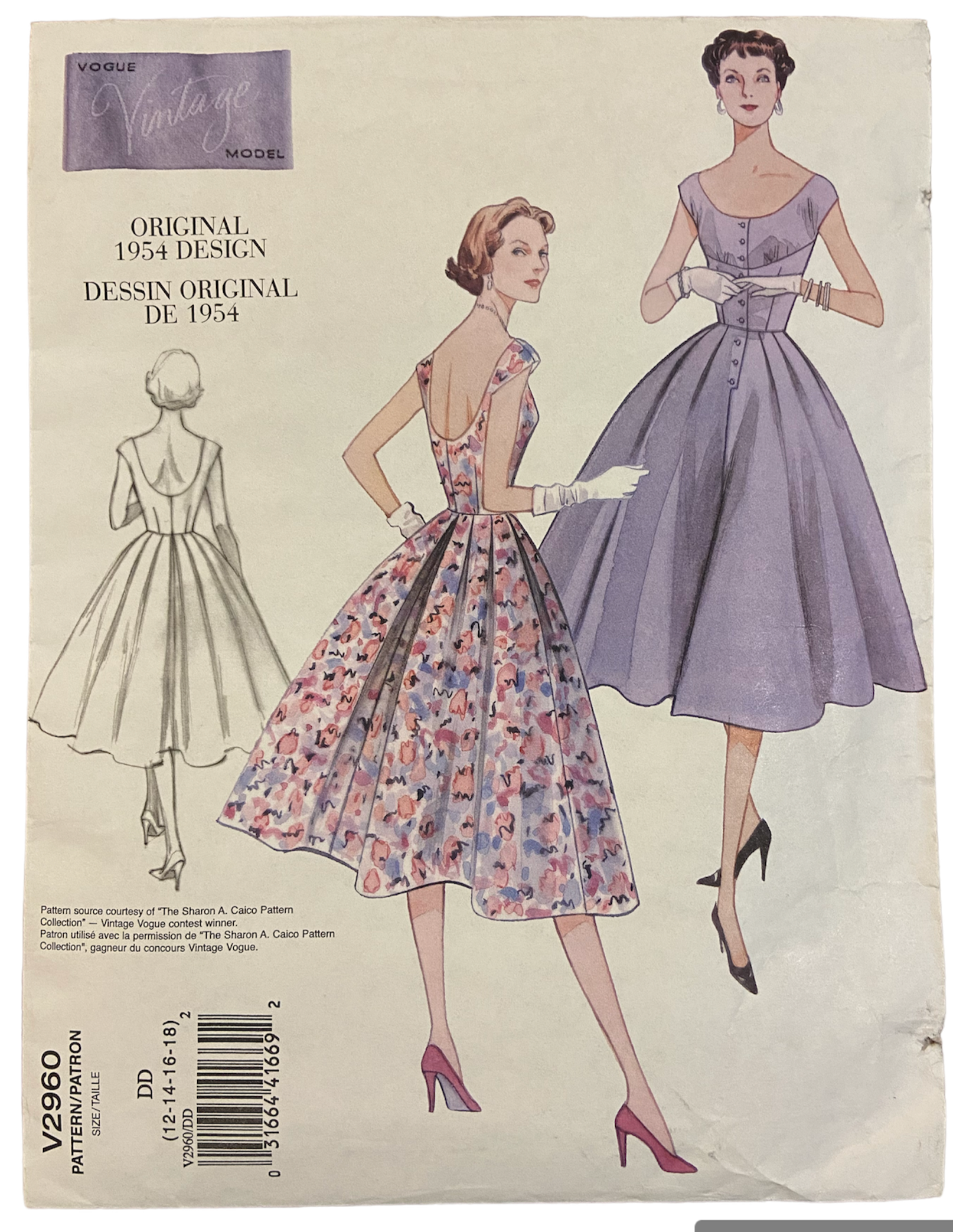 Vogue v2960 vintage 1950s reissued in 2007 dress sewing pattern Bust 34, 36, 38 inches