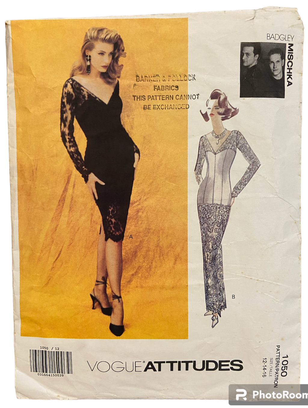 Vogue Attitudes 1050 vintage 1990s Badgley Mischka dress sewing pattern Bust 34, 36 inches