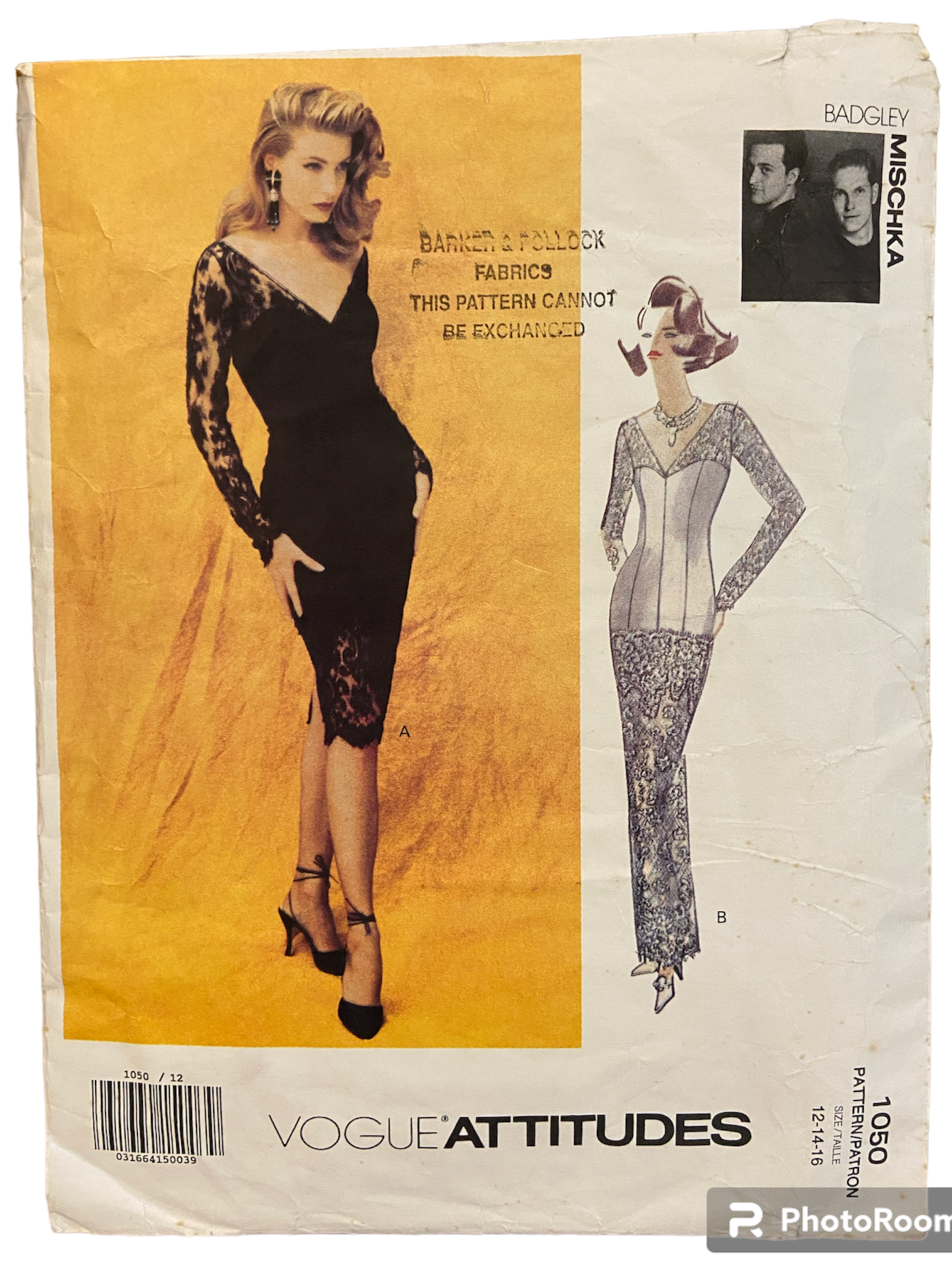 Vogue Attitudes 1050 vintage 1990s Badgley Mischka dress sewing pattern Bust 34, 36 inches
