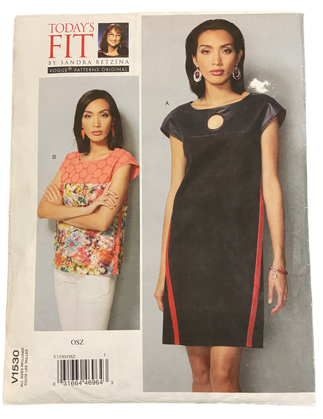 Vogue v1530 vintage 2000s Today's Fit by Sandra Betzina top and dress sewing pattern. Multisize pattern