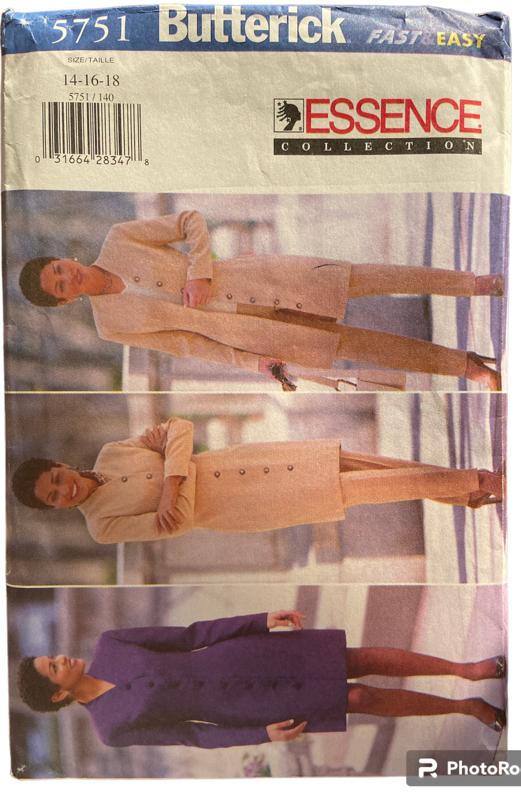 Butterick 5751 Essence Collection vintage 1990s dress, jacket and pants sewing pattern. Bust 36. 38. 40