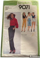 Simplicity 9071 vintage 1970s pants in four lengths sewing pattern. Waist 24 inches, hip 33.5 inches inches.