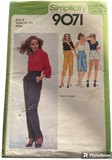 Simplicity 9071 vintage 1970s pants in four lengths sewing pattern. Waist 24 inches, hip 33.5 inches inches.