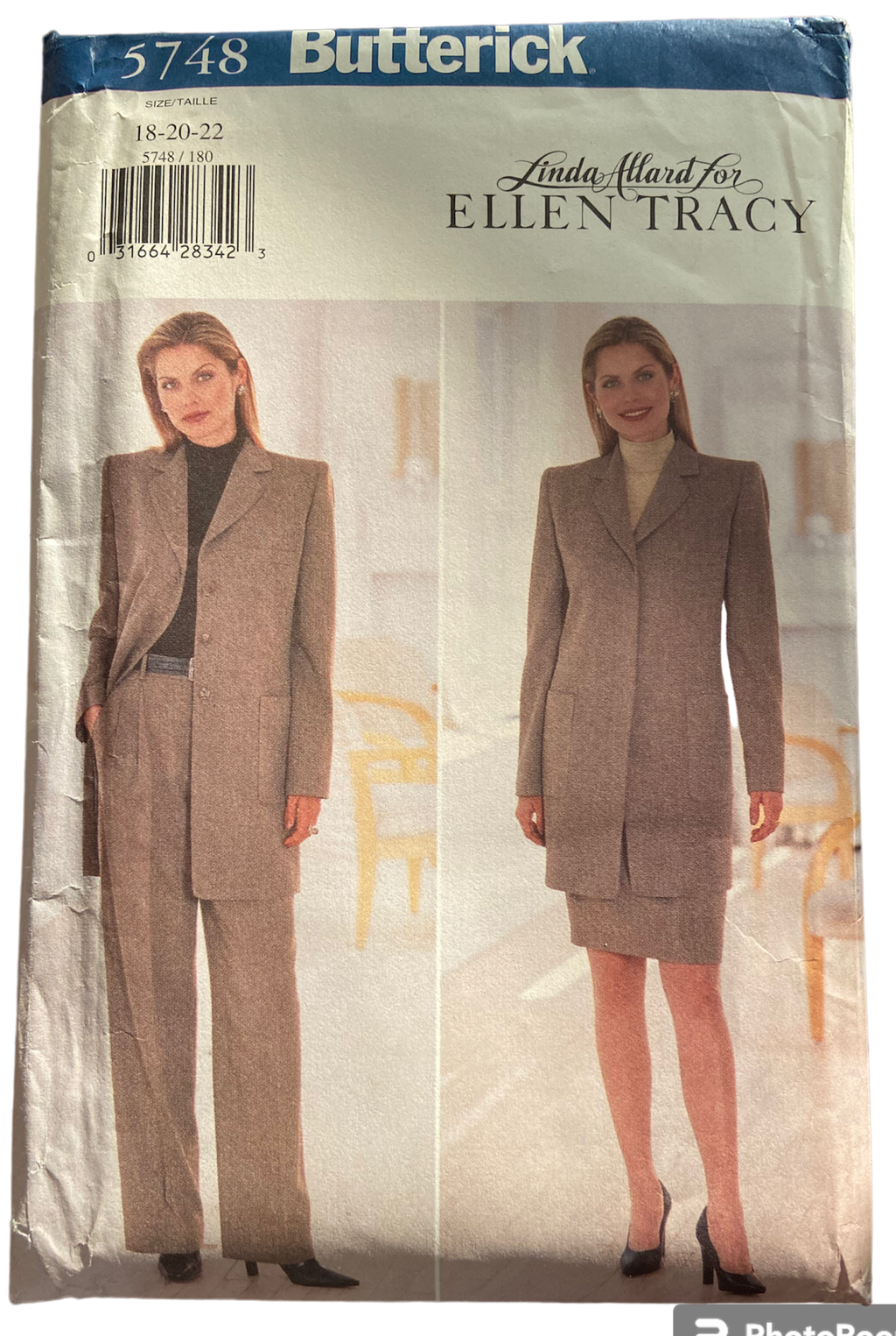 Butterick 5748 Linda Ward for Ellen Tracy vintage 1990s sewing pattern for jacket pants and skirt. Bust 40, 42, 44 inches