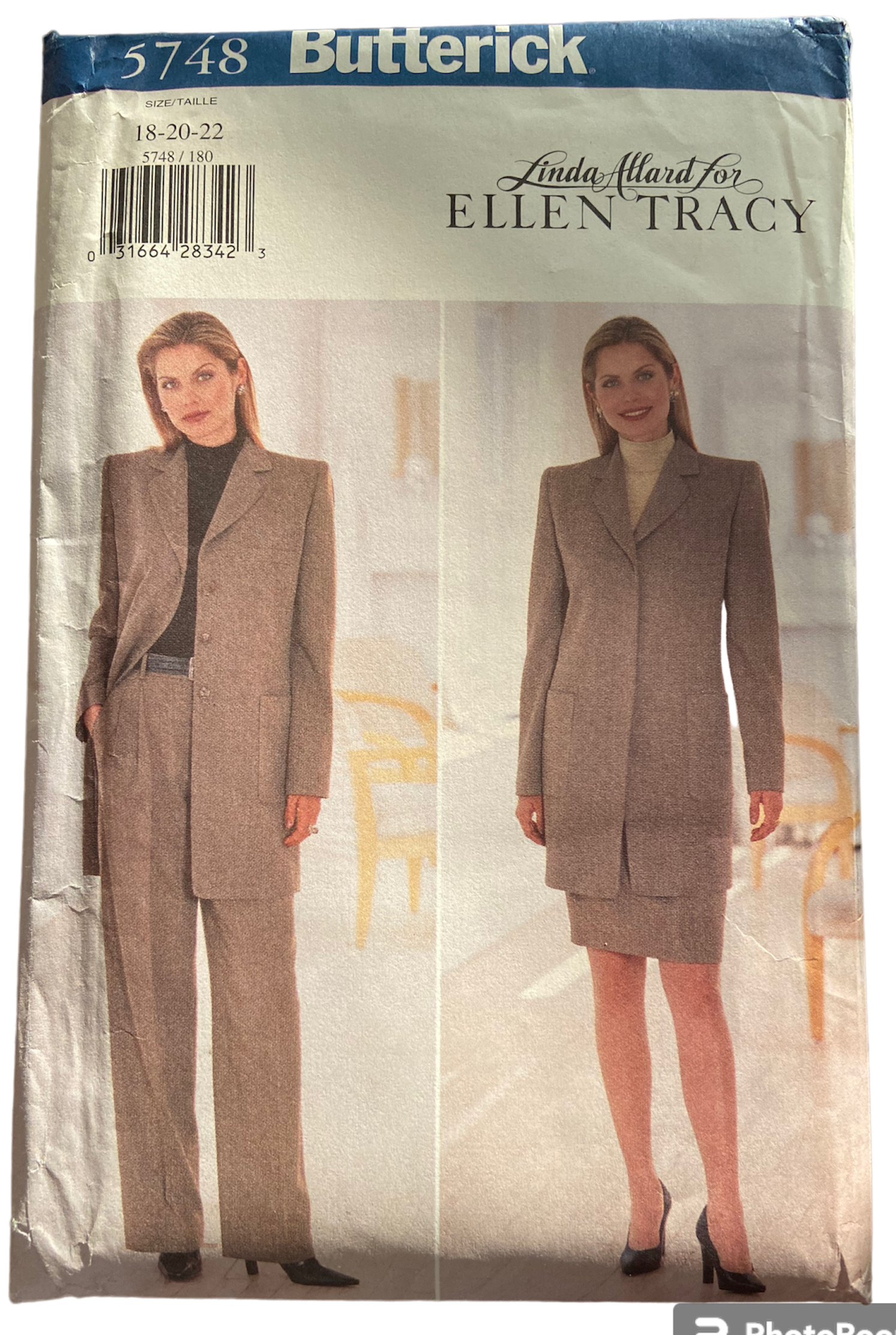 Butterick 5748 Linda Ward for Ellen Tracy vintage 1990s sewing pattern for jacket pants and skirt. Bust 40, 42, 44 inches