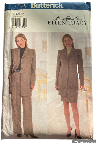 Butterick 5748 Linda Ward for Ellen Tracy vintage 1990s sewing pattern for jacket pants and skirt. Bust 40, 42, 44 inches