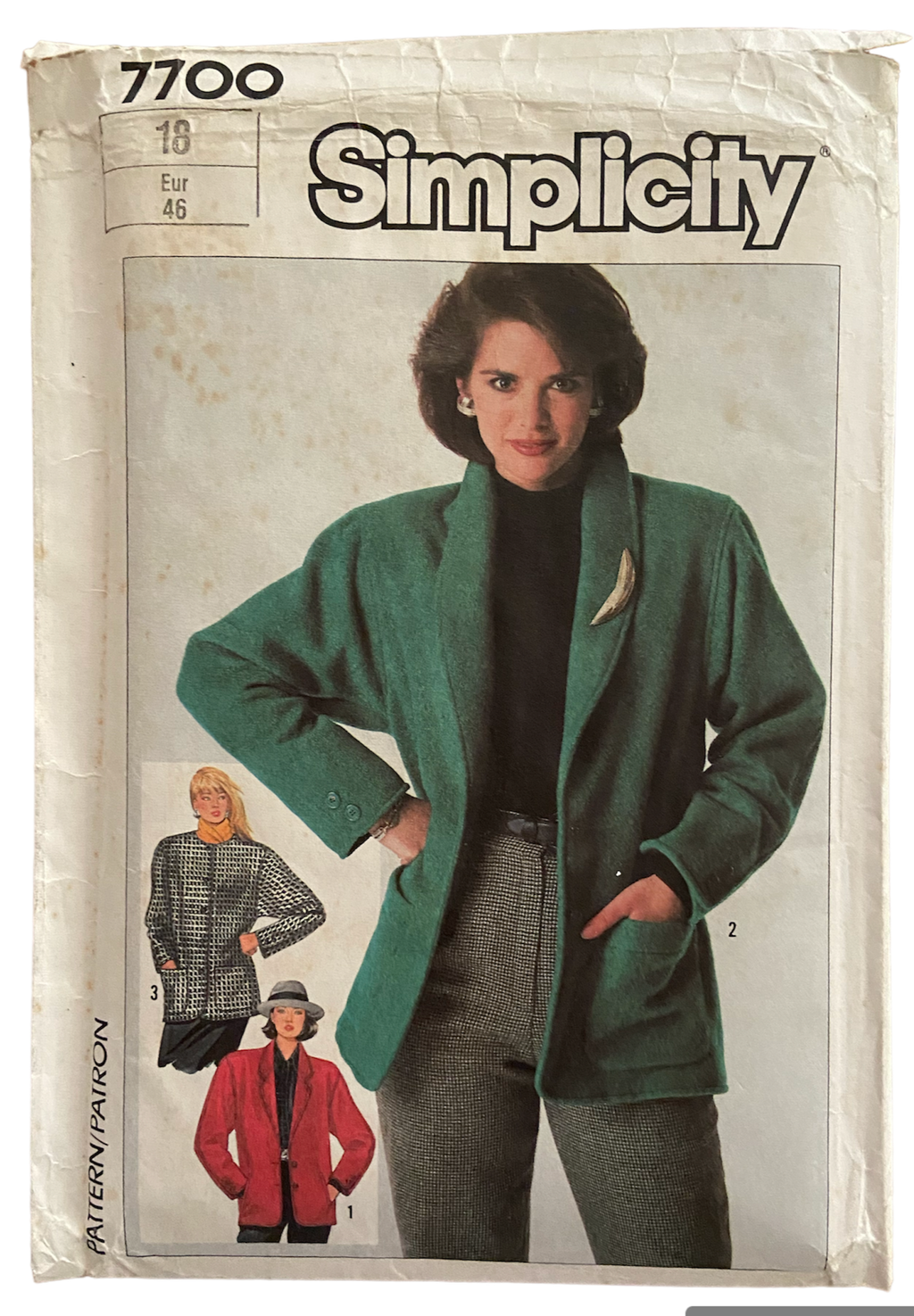 Simplicity 7700 vintage 1980s jacket pattern.  Bust 40 inches