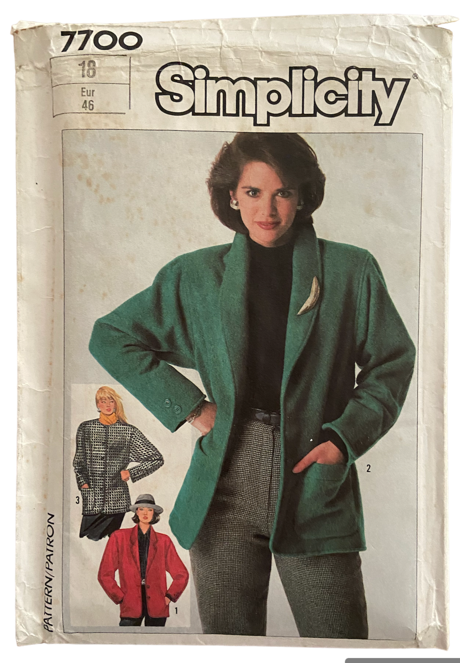 Simplicity 7700 vintage 1980s jacket pattern.  Bust 40 inches
