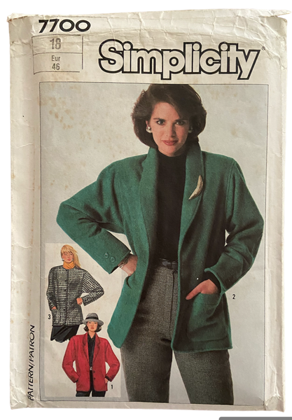 Simplicity 7700 vintage 1980s jacket pattern.  Bust 40 inches