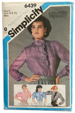 Simplicity 6439 vintage 1980s blouse sewing pattern. Bust 31.5,32.5, 34 inches