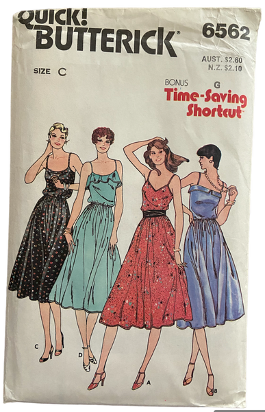 Butterick 6562 vintage 1980s dress sewing pattern. Bust 34, 36, 38 inches