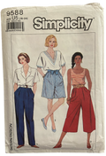 Simplicity 9588 vintage 1990s culottes and pants sewing pattern Waist 30, 32, 34, 37, 39 inches