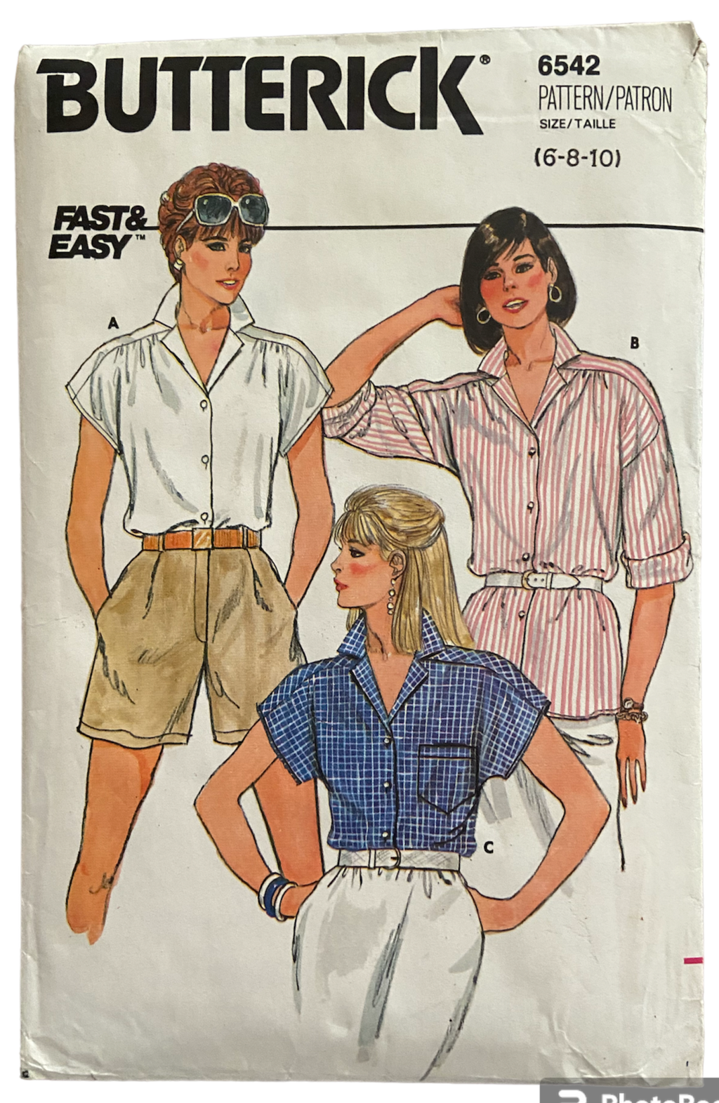 Butterick 6542 vintage 1980s blouse sewing pattern. Bust 30.5, 31.5,32.5 inches