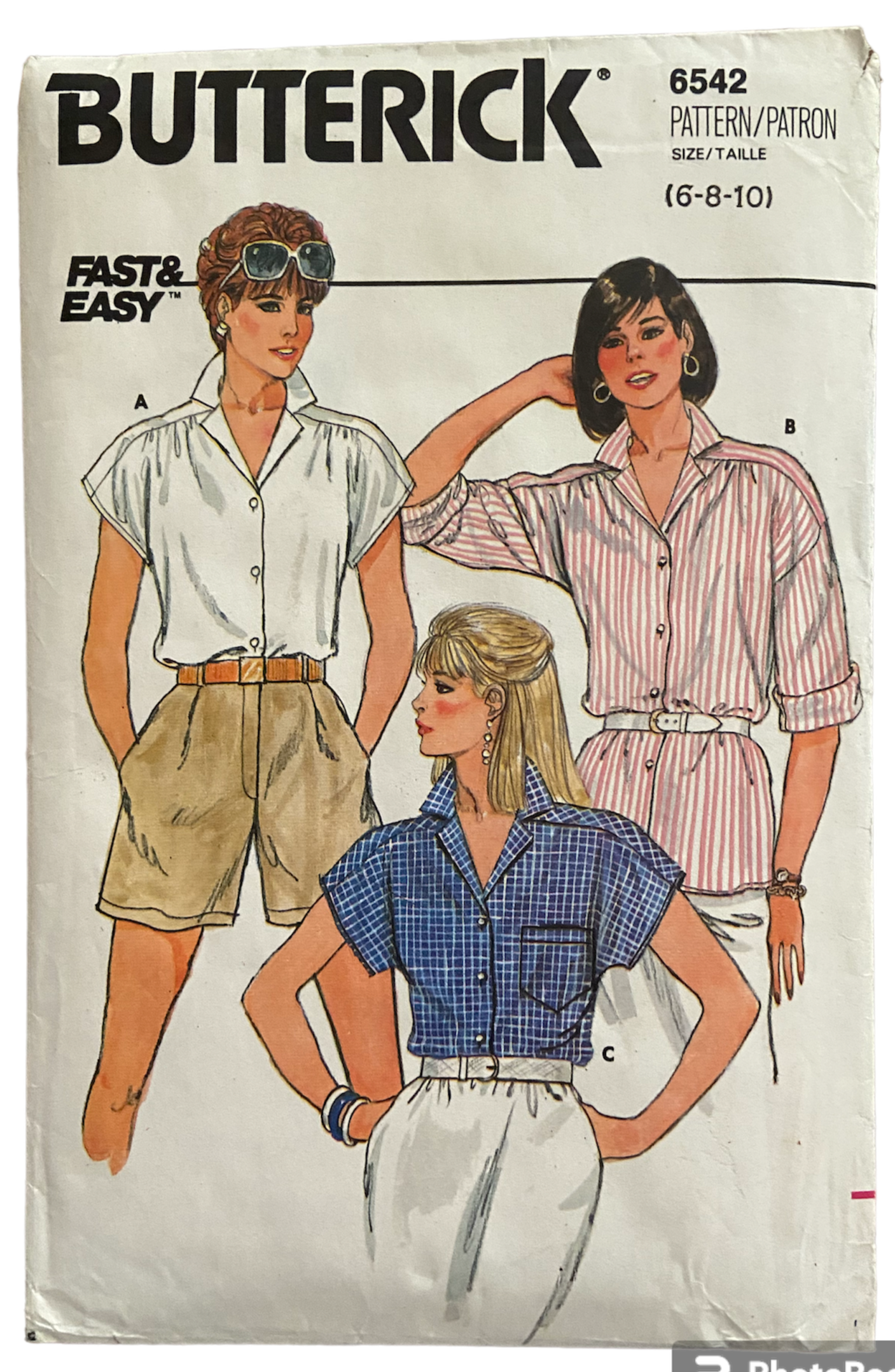 Butterick 6542 vintage 1980s blouse sewing pattern. Bust 30.5, 31.5,32.5 inches