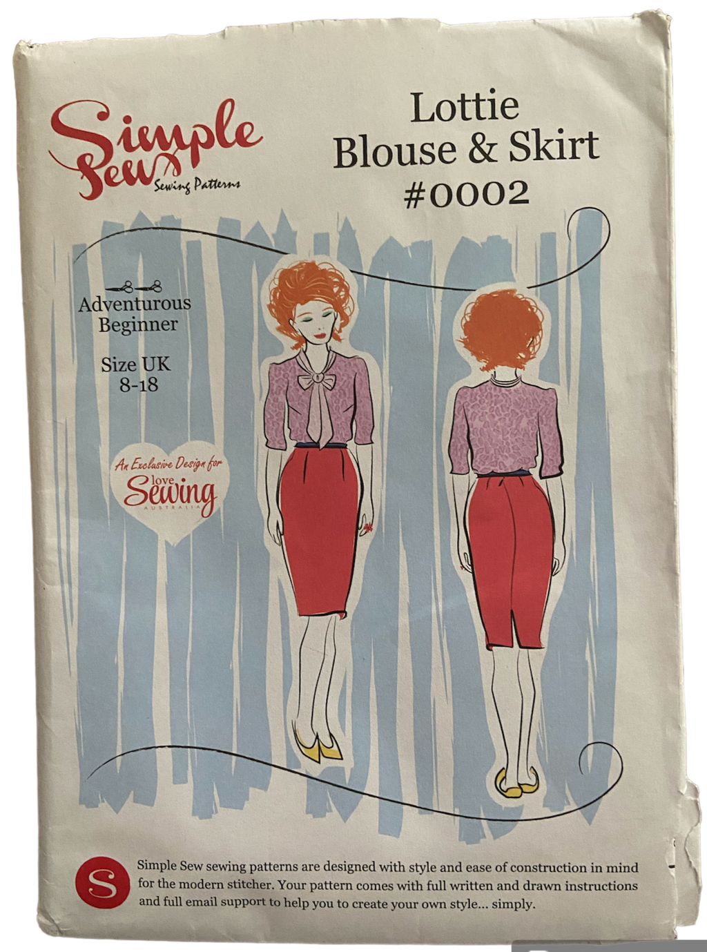 Simple sew 2000s blouse and skirt sewing pattern. Bust 33-43 inches