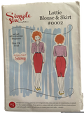Simple sew 2000s blouse and skirt sewing pattern. Bust 33-43 inches