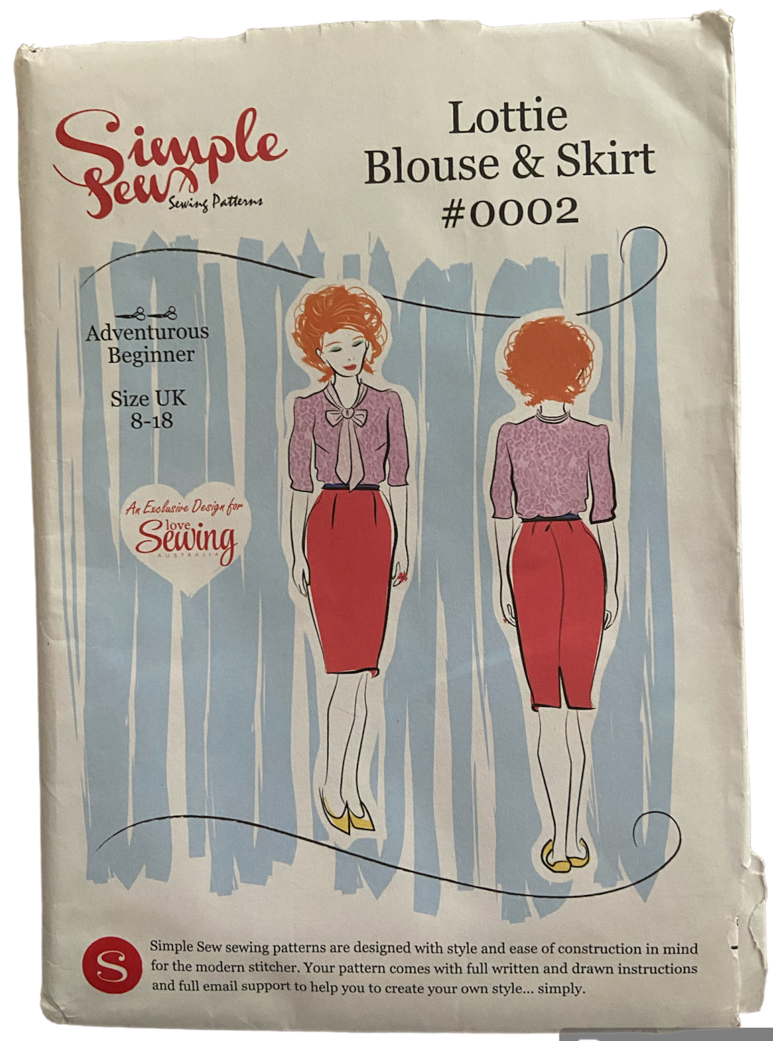 Simple sew 2000s blouse and skirt sewing pattern. Bust 33-43 inches