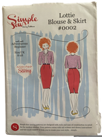 Simple sew 2000s blouse and skirt sewing pattern. Bust 33-43 inches