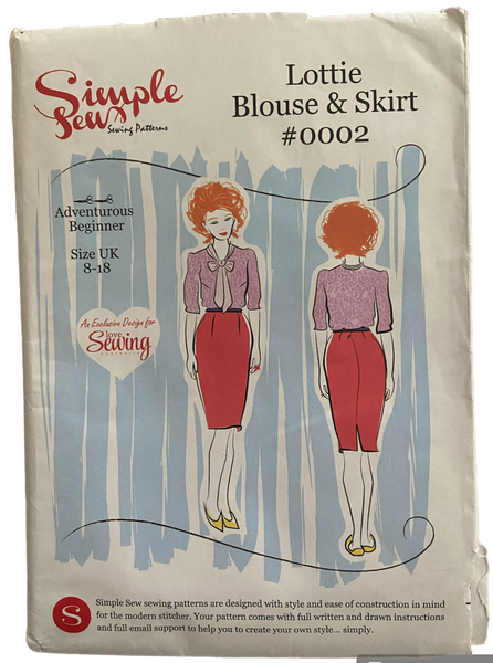 Simple sew 2000s blouse and skirt sewing pattern. Bust 33-43 inches