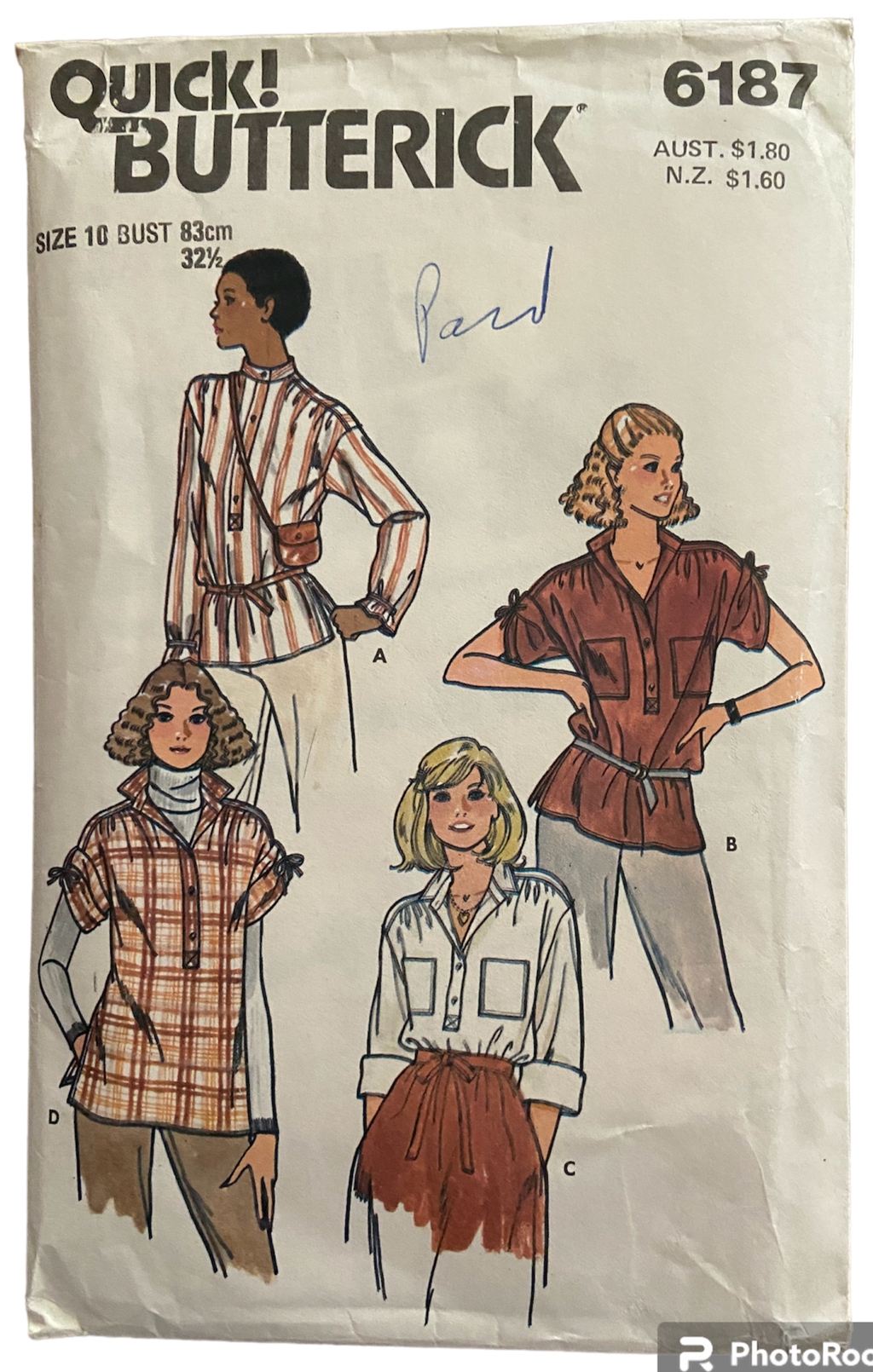 Butterick 6187 vintage 1980s blouse sewing pattern. Bust 32.5 inches