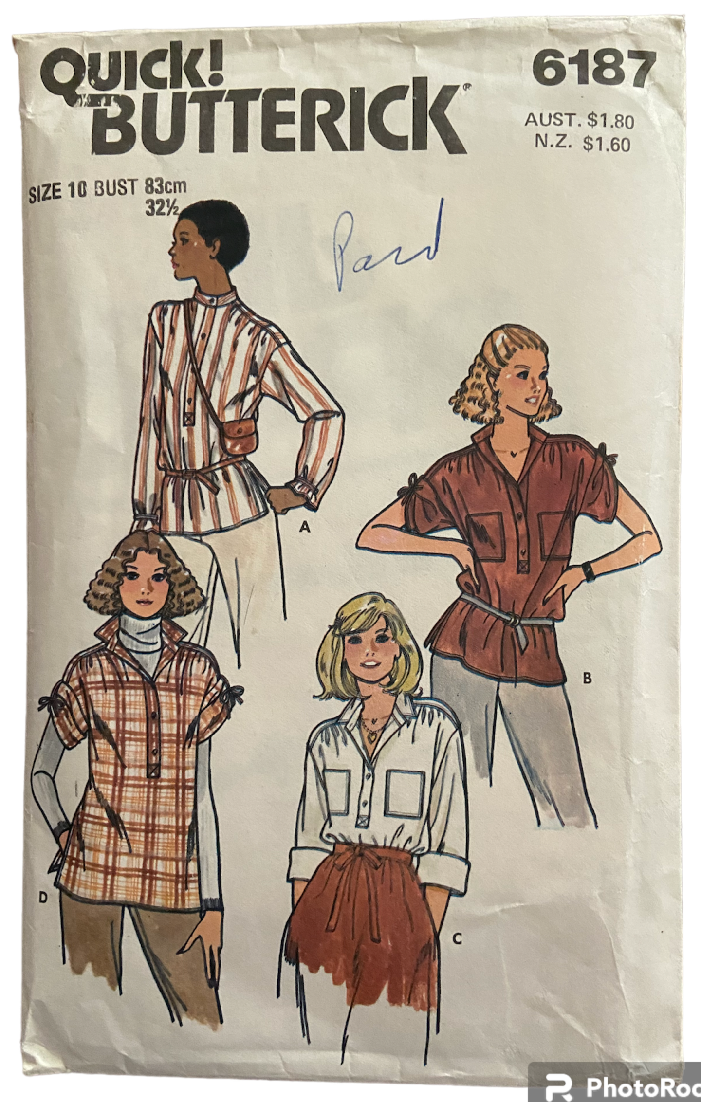 Butterick 6187 vintage 1980s blouse sewing pattern. Bust 32.5 inches