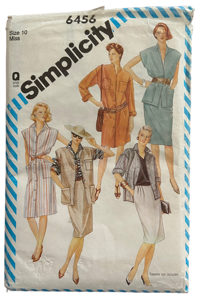 Simplicity 6456 vintage 1980s dress, shirt, skirt and vest sewing pattern. Bust 32.5 inches