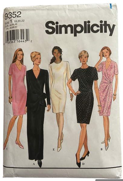Simplicity 9352 vintage 1990s dress sewing pattern Bust 40, 42, 44 inches