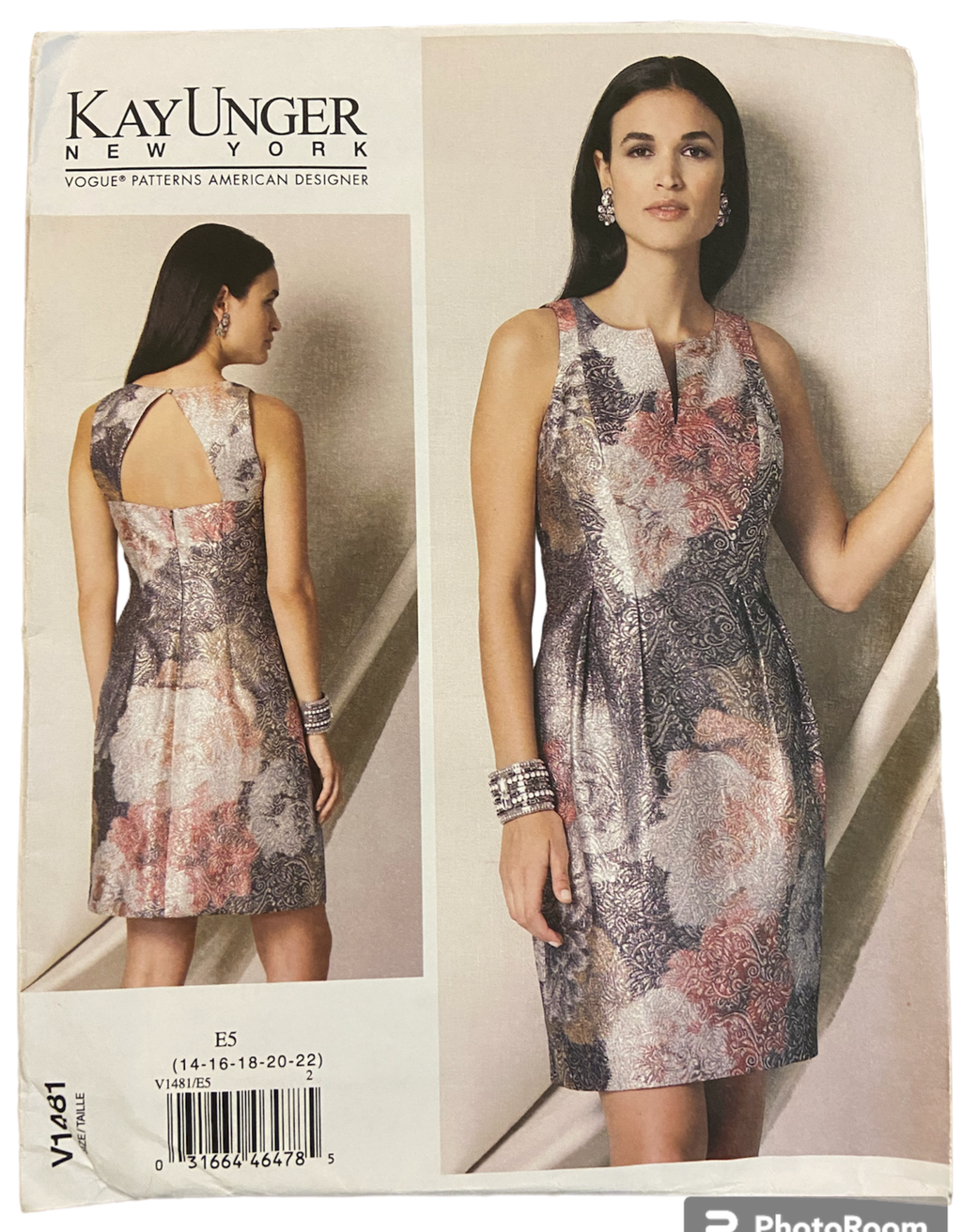 Vogue v1481 Vogue American Designer Kay Unger  dress pattern from 2016 Bust 36, 38, 30, 42, 44 inches