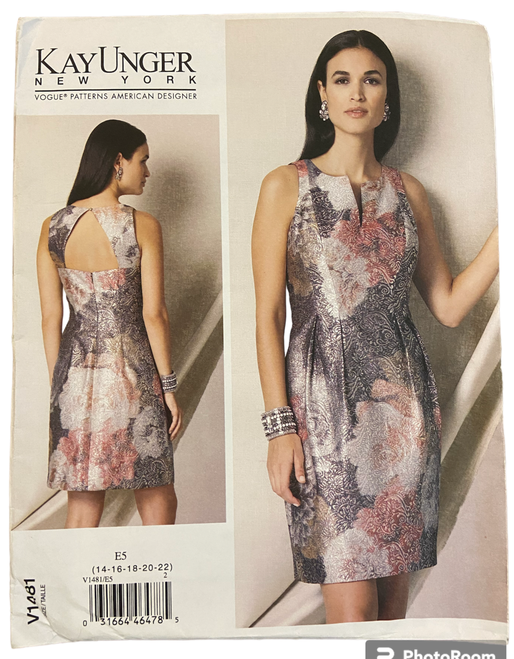 Vogue v1481 Vogue American Designer Kay Unger  dress pattern from 2016 Bust 36, 38, 30, 42, 44 inches