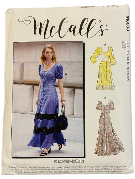 McCall's M8033 dress  sewing pattern from 2020 Bust 36, 38, 30, 42, 44 inches