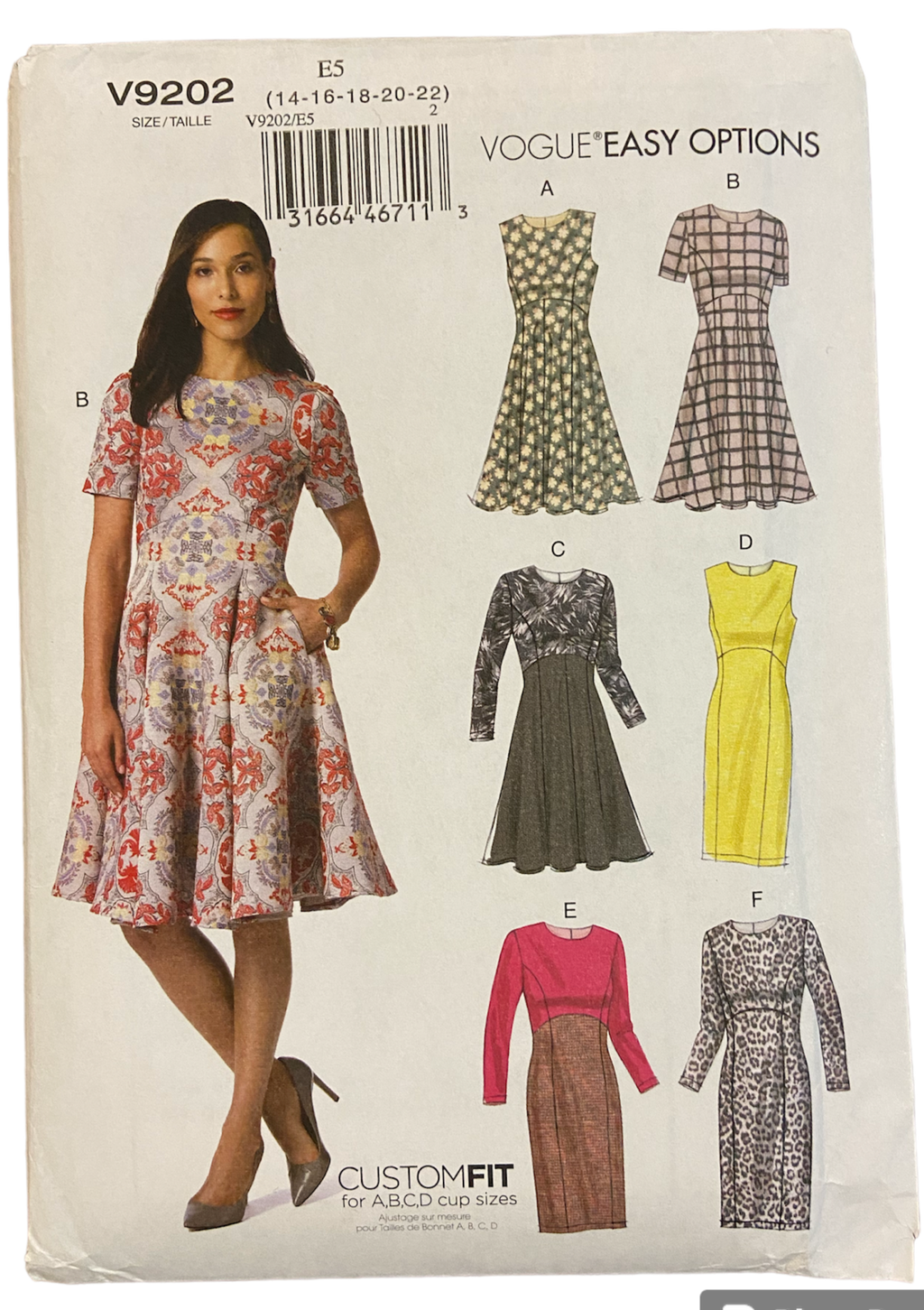 Vogue v9202 Easy Options dress sewing pattern from 2016 Bust 36 - 44 inches