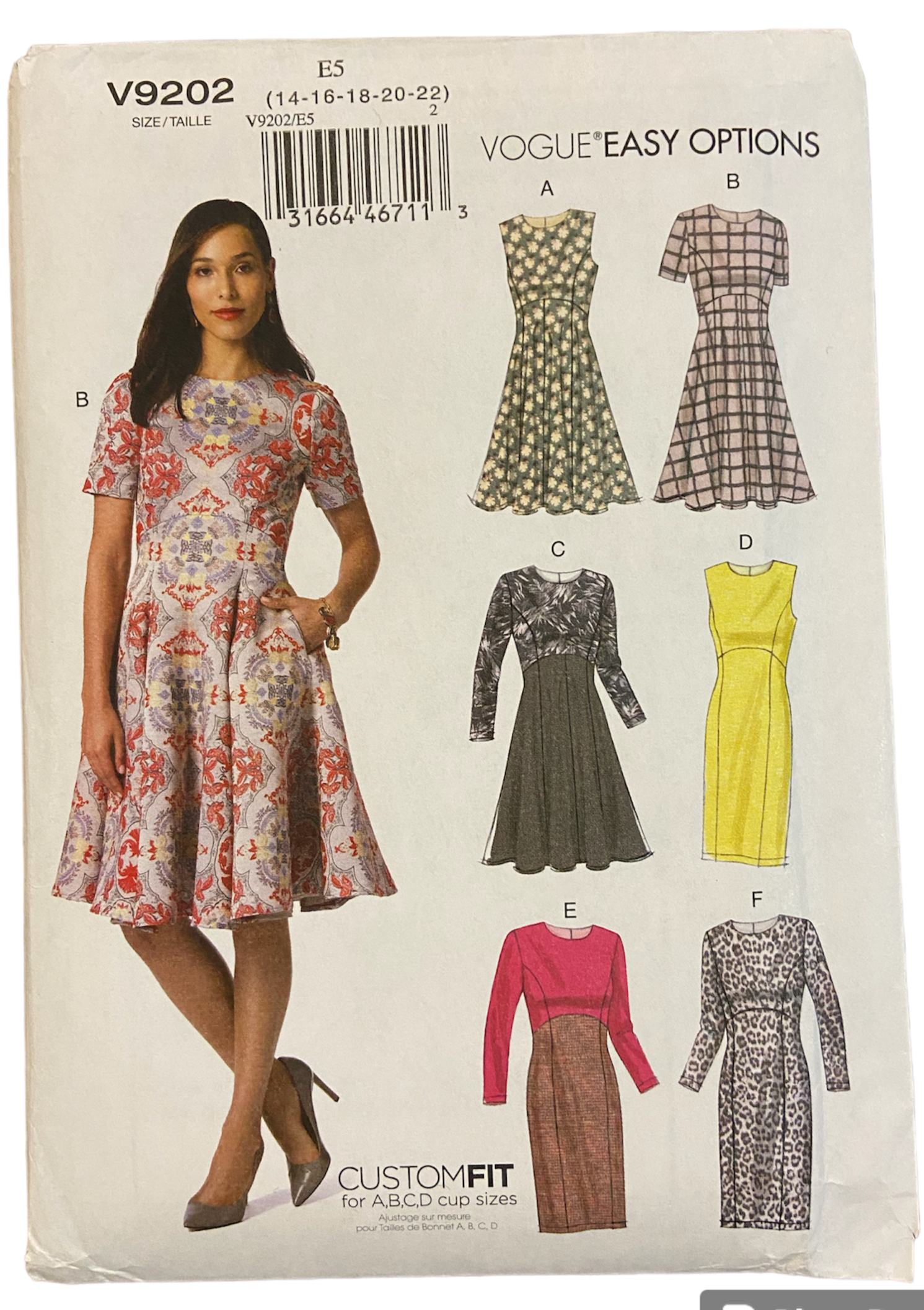 Vogue v9202 Easy Options dress sewing pattern from 2016 Bust 36 - 44 inches