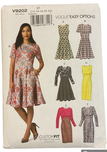 Vogue v9202 Easy Options dress sewing pattern from 2016 Bust 36 - 44 inches