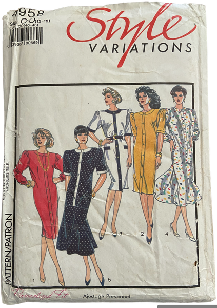 Style 4958 Vintage 1980s dress pattern. Bust 34-40 inches