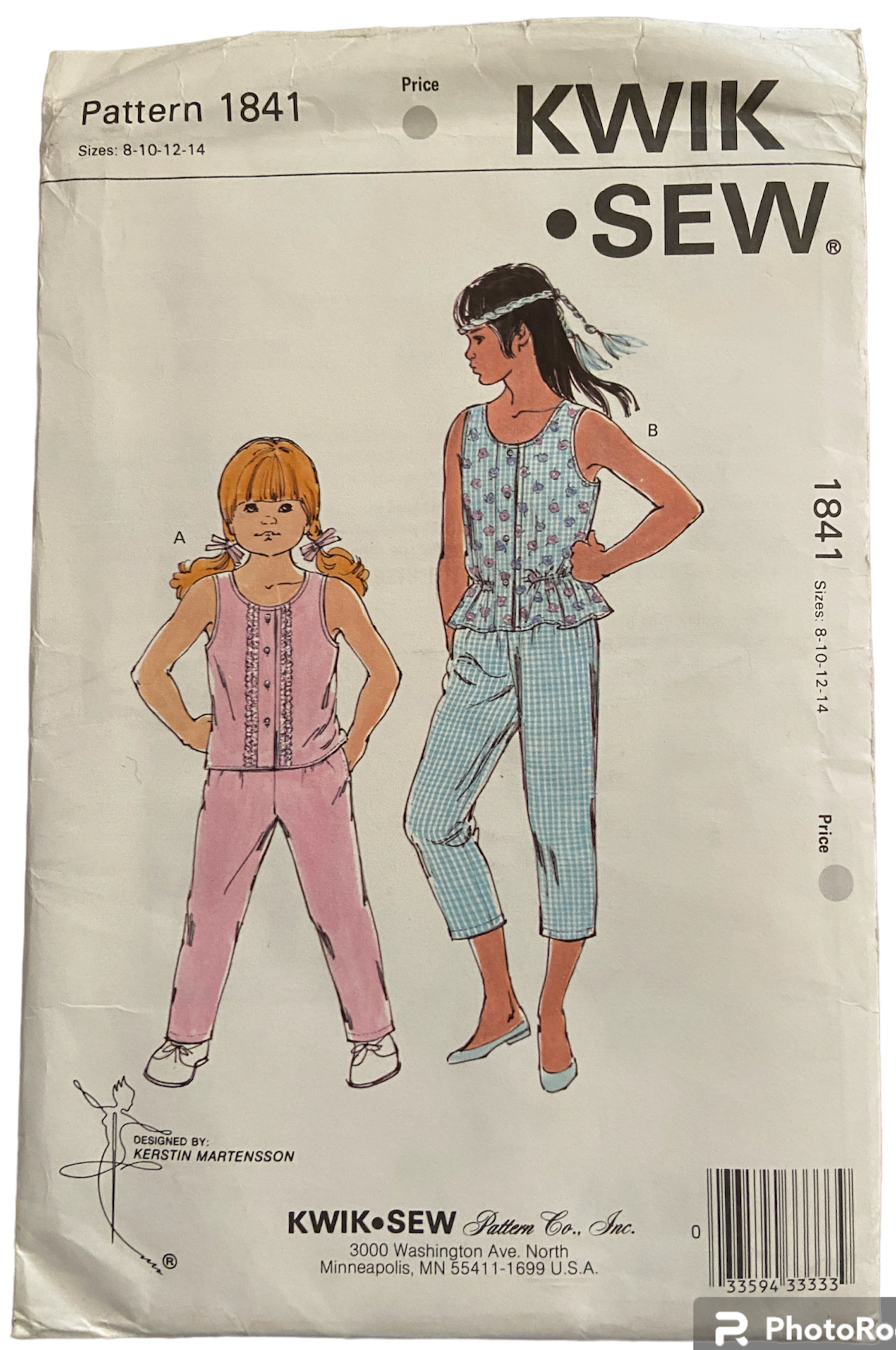 Kwik Sew 1841 Kerstin Martensson vintage 1980s girls' pants and tops sewing pattern. Chest 27-32 inches inches