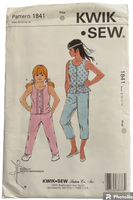 Kwik Sew 1841 Kerstin Martensson vintage 1980s girls' pants and tops sewing pattern. Chest 27-32 inches inches