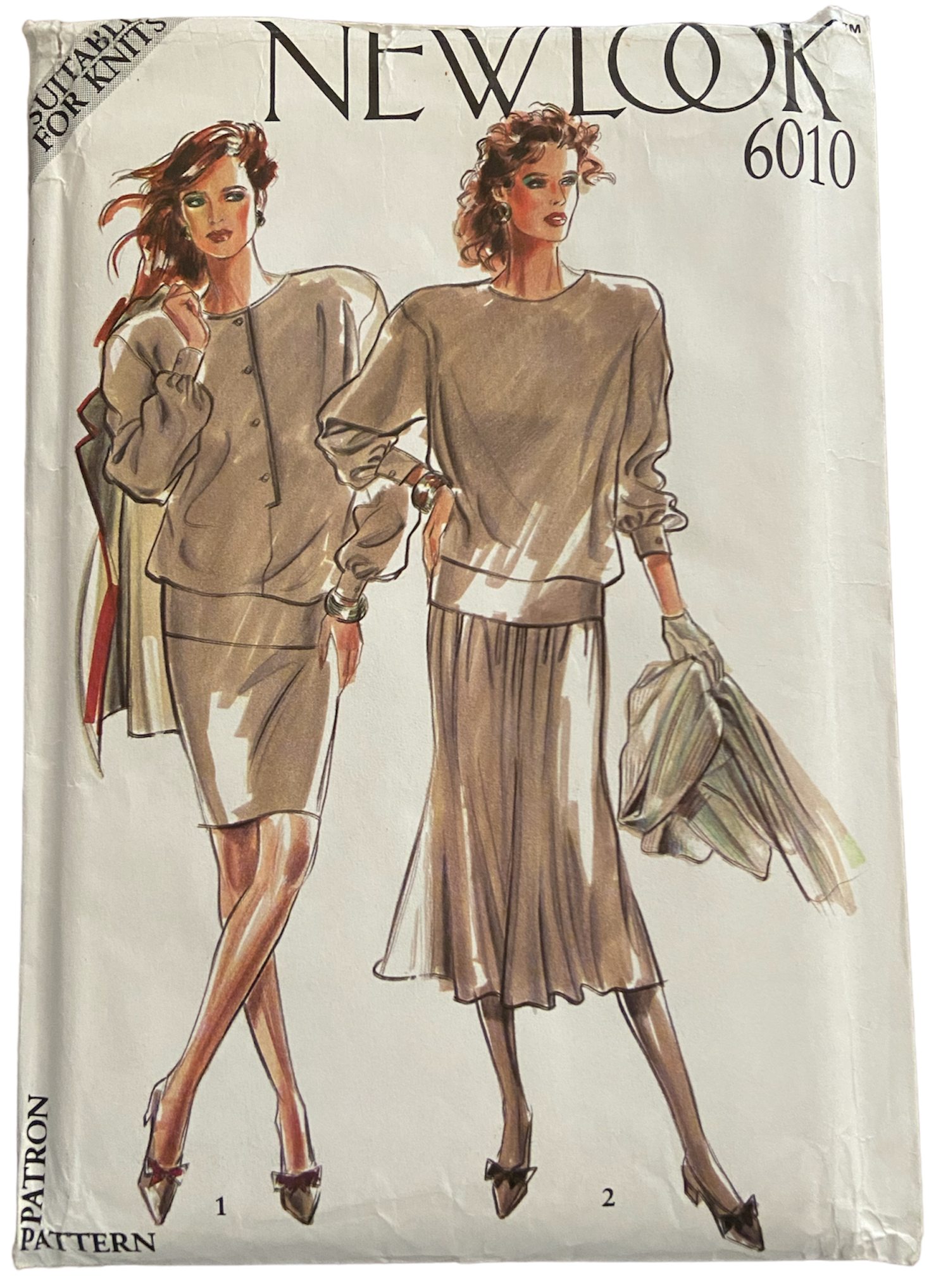 New Look 6010 Vintage 1980s skirt and top sewing pattern for stretch knit fabrics. Bust 31.5-40 inches