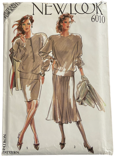 New Look 6010 Vintage 1980s skirt and top sewing pattern for stretch knit fabrics. Bust 31.5-40 inches