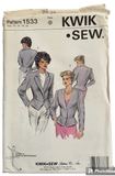 Kwik Sew 1533 Kerstin Martensson vintage 1980s peplum jacket sewing pattern. Bust 38.5-43 inches