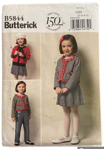 Butterick B5844 Child's jacket, cardigan, skirt and pants sewing pattern from 2012. Chest 21, 22, 23, 24, 25 inches