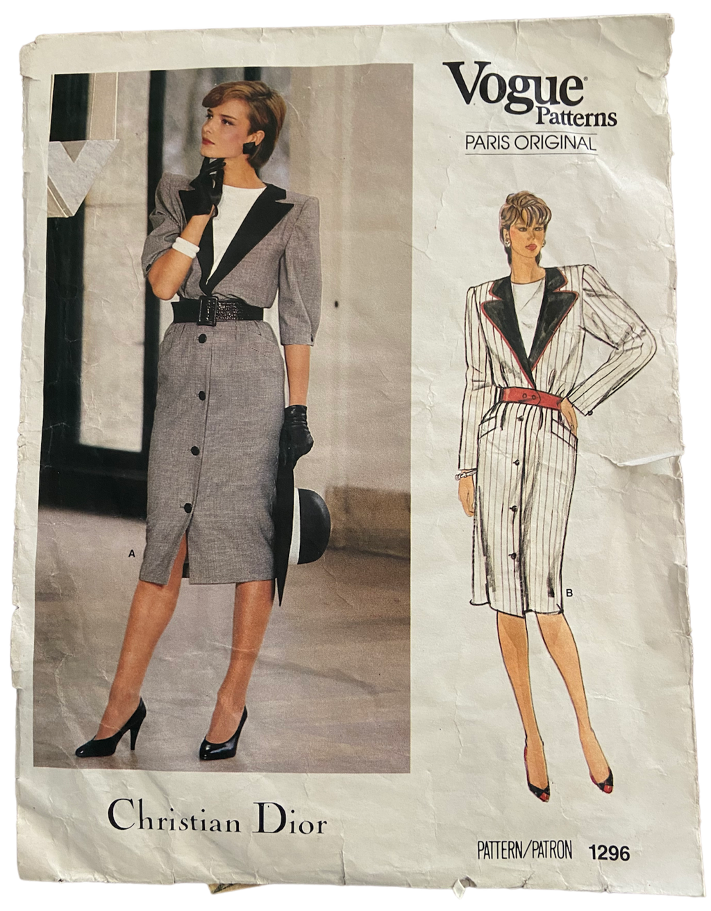 Vintage 1980s Vogue Paris Original 1296 Christian Dior dress sewing pattern Bust 31.5 inches.