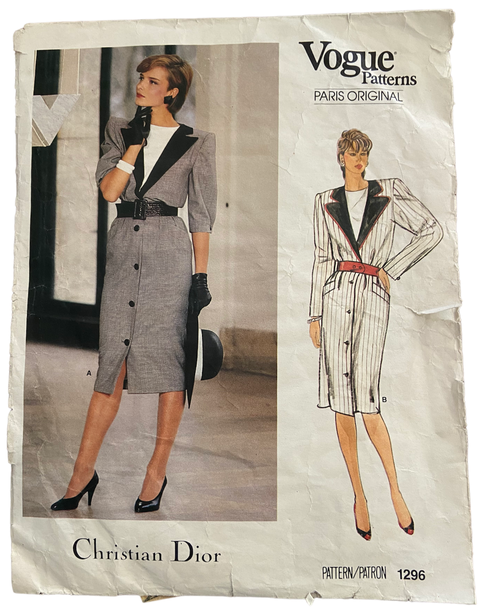 Vintage 1980s Vogue Paris Original 1296 Christian Dior dress sewing pattern Bust 31.5 inches.