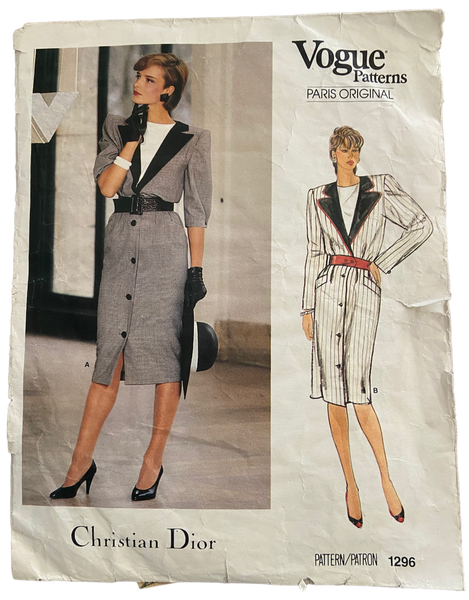 Vintage 1980s Vogue Paris Original 1296 Christian Dior dress sewing pattern Bust 31.5 inches.