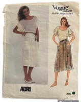Vintage 1980s Vogue American Designer 2952 Adri skirt and top sewing pattern Bust 32.5 inches.