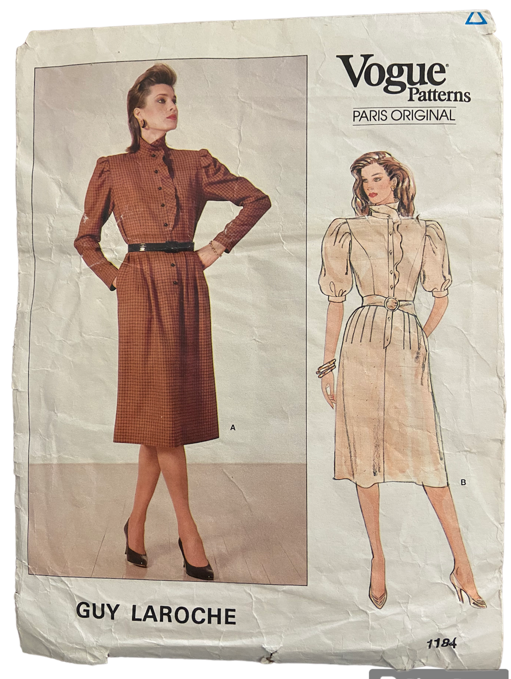 Vintage 1980s Vogue 1184 Paris Original Guy Laroche dress sewing pattern Bust 34 inches.